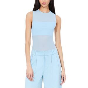 Alice + Olivia Light Blue Sleeveless Mesh Panel Tank Top